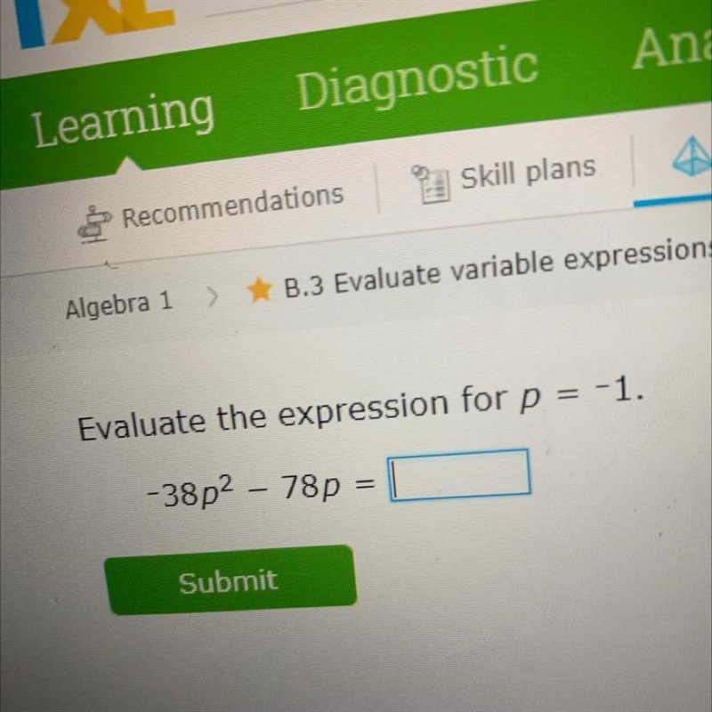 Evaluate the expression for p = -1 -38p2 - 78p-example-1