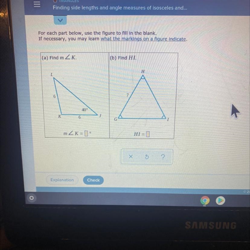 “Finding side lengths and angle measures of isolceles and equilateral triangles” help-example-1