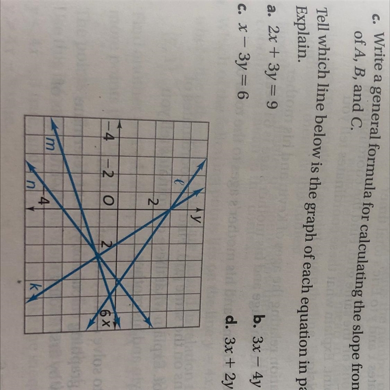 22. Tell which line below is the graph of each equation in parts (a)-(d). Explain-example-1