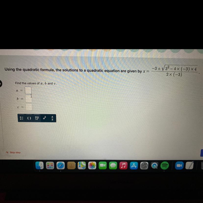 Using the quadratic formula, the solutions to a quadratic equation are given by (equation-example-1