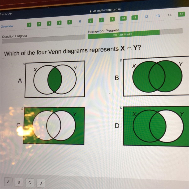 Which of the four Venn diagrams represents this?-example-1