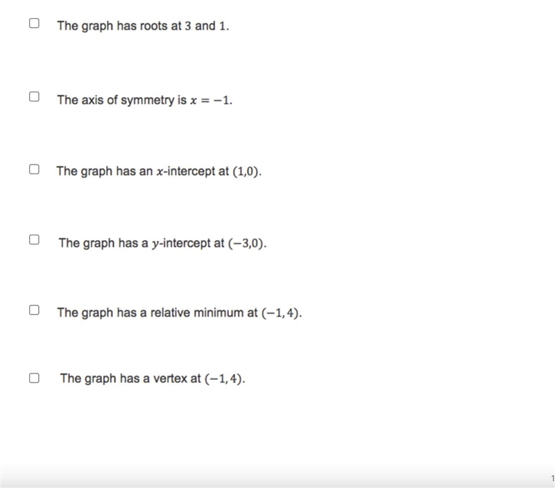 The graph of the quadratic function y=-x^2-2x+3.What statement about the graph is-example-1