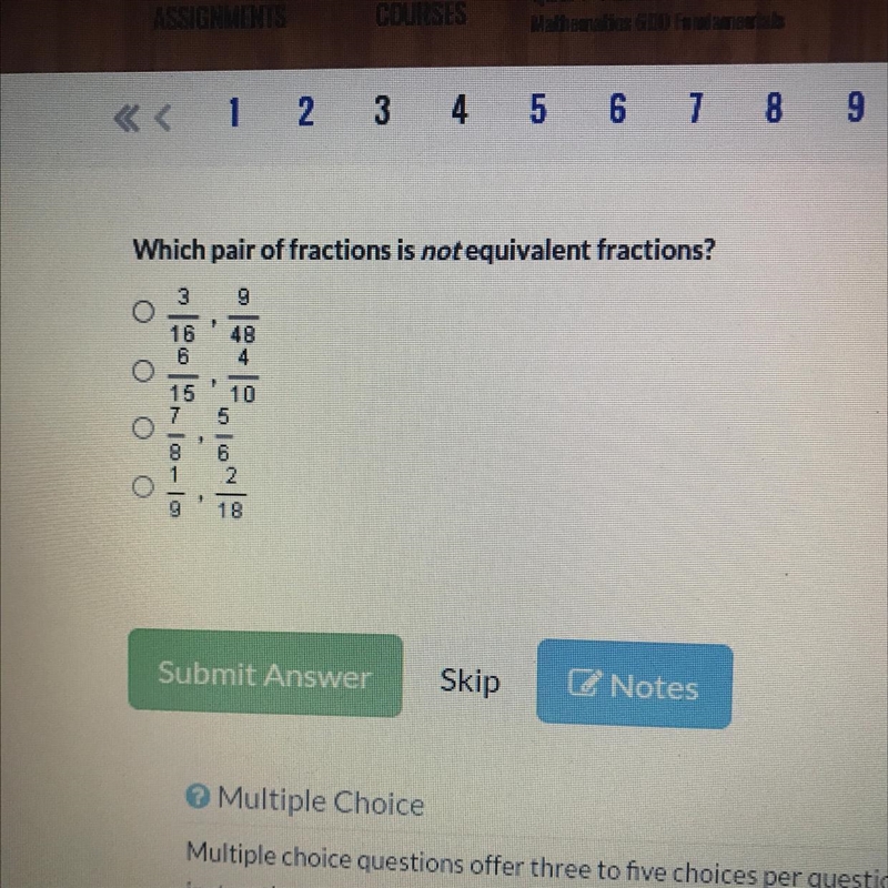 Which pair of fractions in not equivalent fractions? Please answer it’s a test-example-1