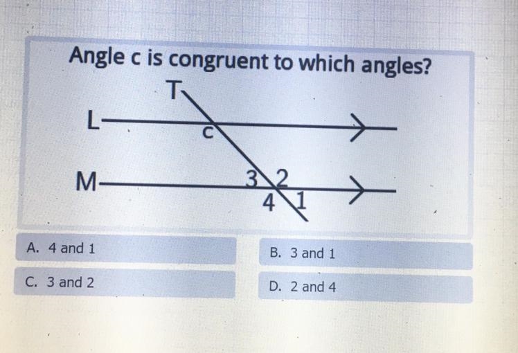 Angle c is congruent to which angles?-example-1