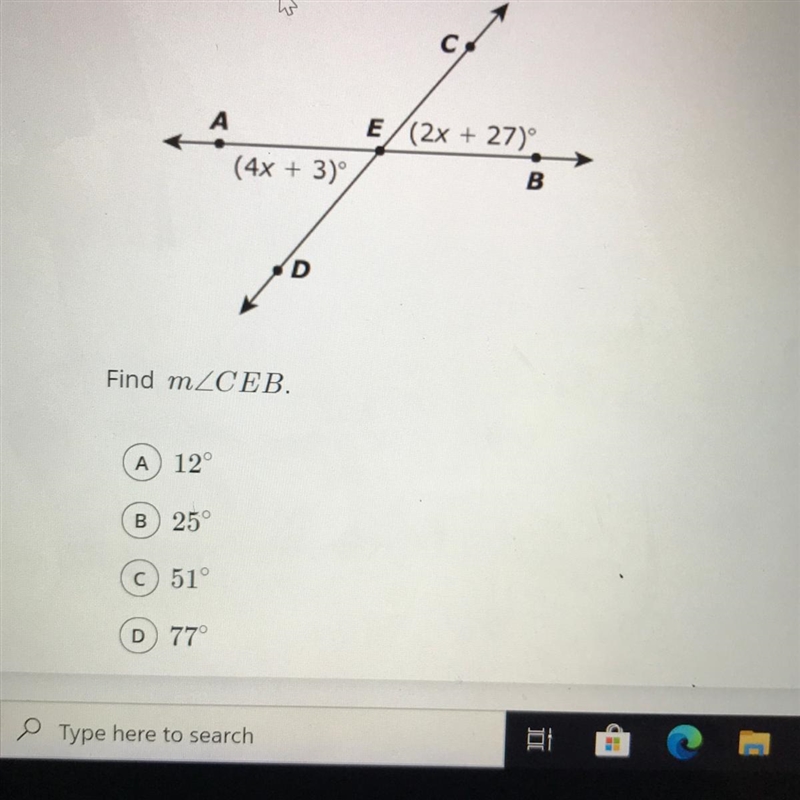 Find m AB and CD intersect at point E-example-1