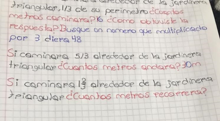 Si caminara 1 2/3 alrededor de la jardinera triangular,Cuantos metros recorrería?-example-1