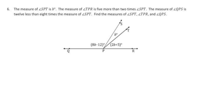 The measure of spt is b. The measure of tpr in s five more than two times spt. The-example-1