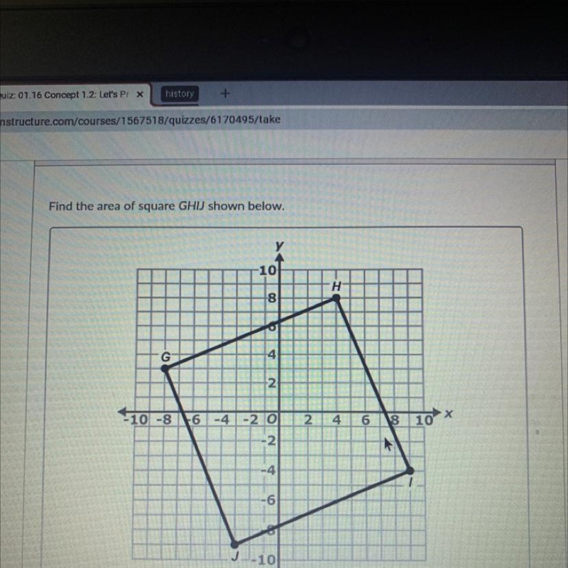 Find the area of square GHIJ shown. A) 52 square units B) 68 square units C) 169 square-example-1