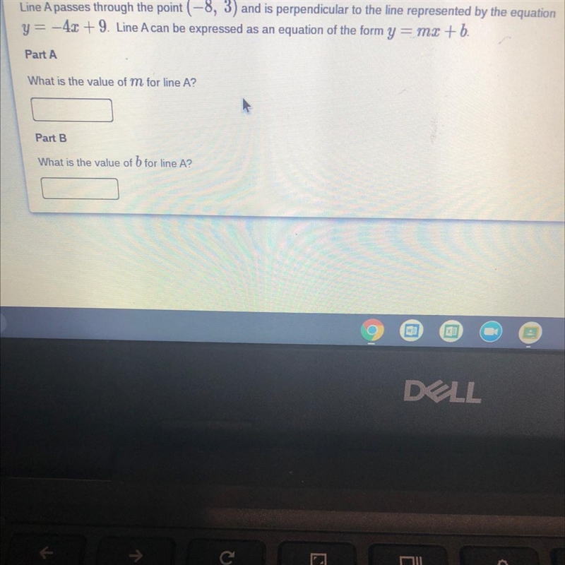 Line A passes through the point (-8, 3) and is perpendicular to the line represented-example-1