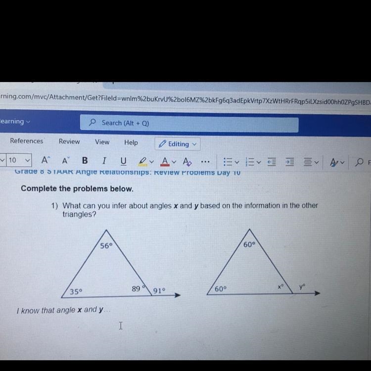 What can you infer about angles x and y based on the information in the other triangles-example-1