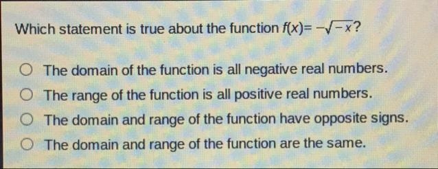 Which statement is true about the function f(x) = -√-x?-example-1