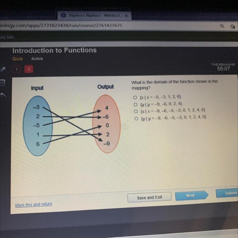 Input Output What is the do mapping? -3 4 O {x|x= - O {yly=- O {x|x=- O {yly= 2. ONY-example-1