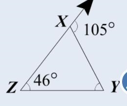 The measure of ∠Z in this triangle is 46°, and the measure of the exterior angle at-example-1