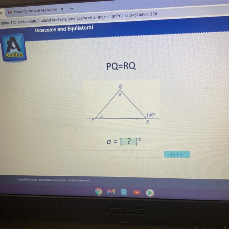 PQ=RQ 140° R a=|? ]°-example-1