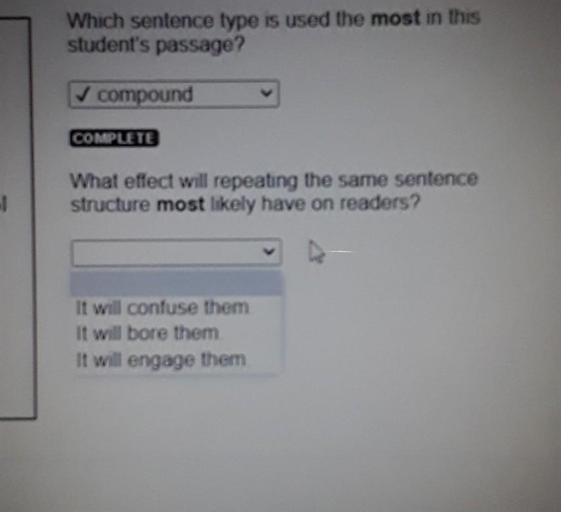 Which sentence type is used the most in this student's passage? compound What effect-example-1