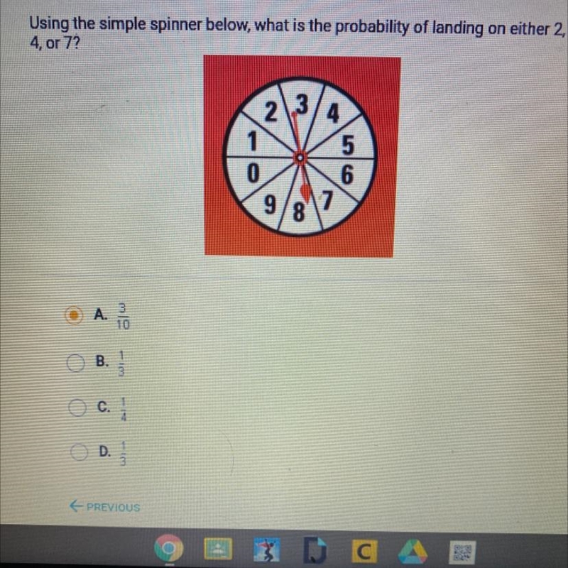 Using the simple spinner below what is the probability of landing on either 2, 4, or-example-1