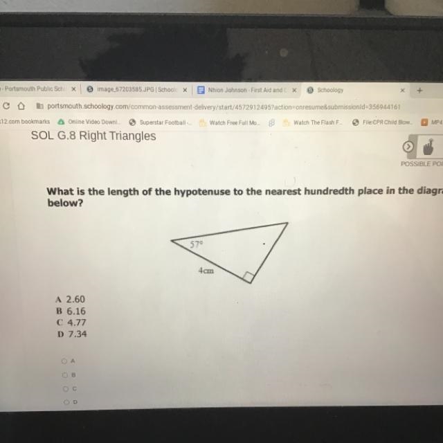 What is the length of the hypotenuse to the nearest hundredth place in the diagram-example-1