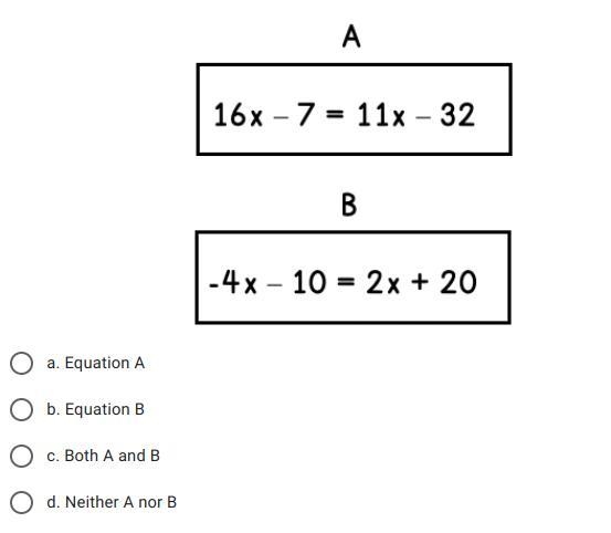 Which of the following equations has a solution of x = -5?-example-1