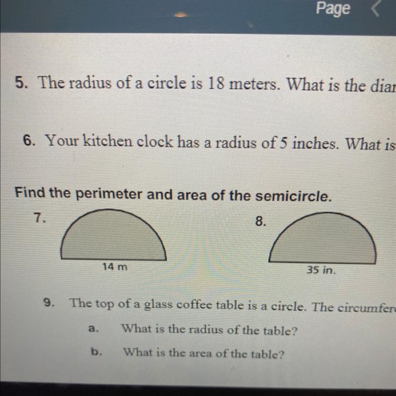 Find both the area and the perimeter of the semi circle-example-1