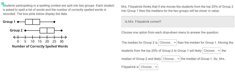 PLEASE HELP ME FAST PLEASE HELP ME The median for group 2 is "Less Or Greater-example-2