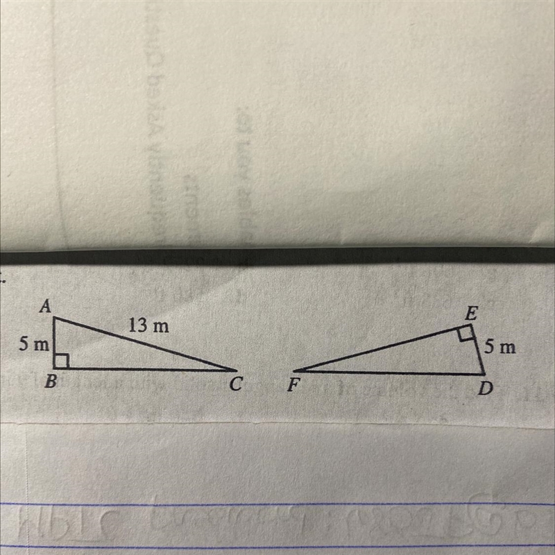 In the figure, triangles ABC and DEF are congruent. Find the measure of DF. a. 13m-example-1