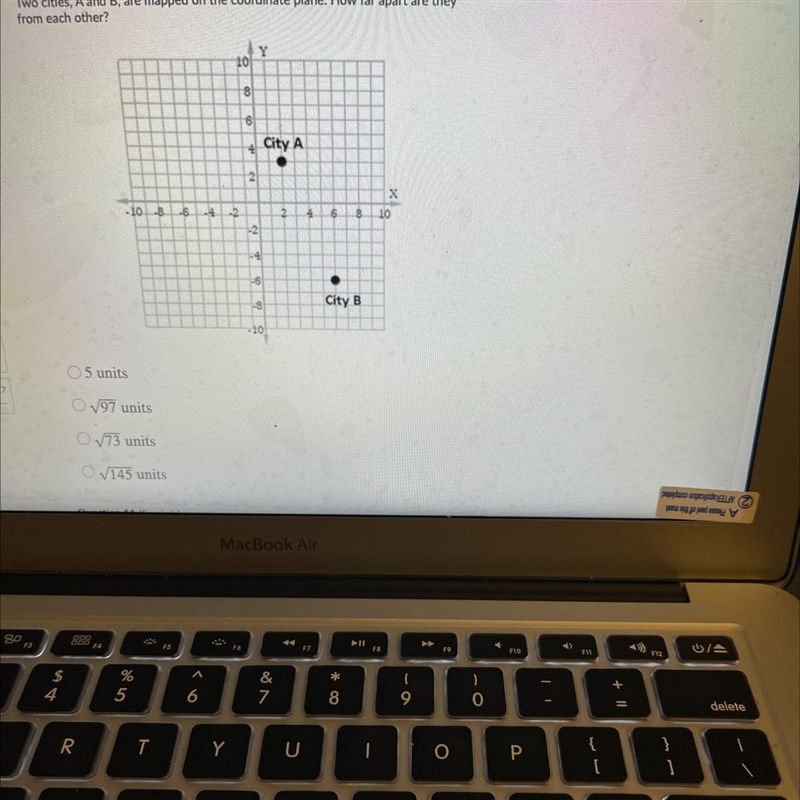 Two cities,a and are mapped on the coordinate plane. How far apart are they from each-example-1