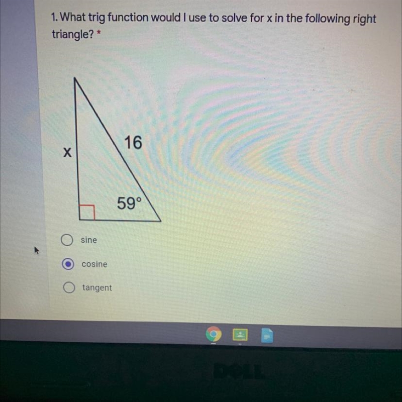 What trig function would I use to solve for x?-example-1