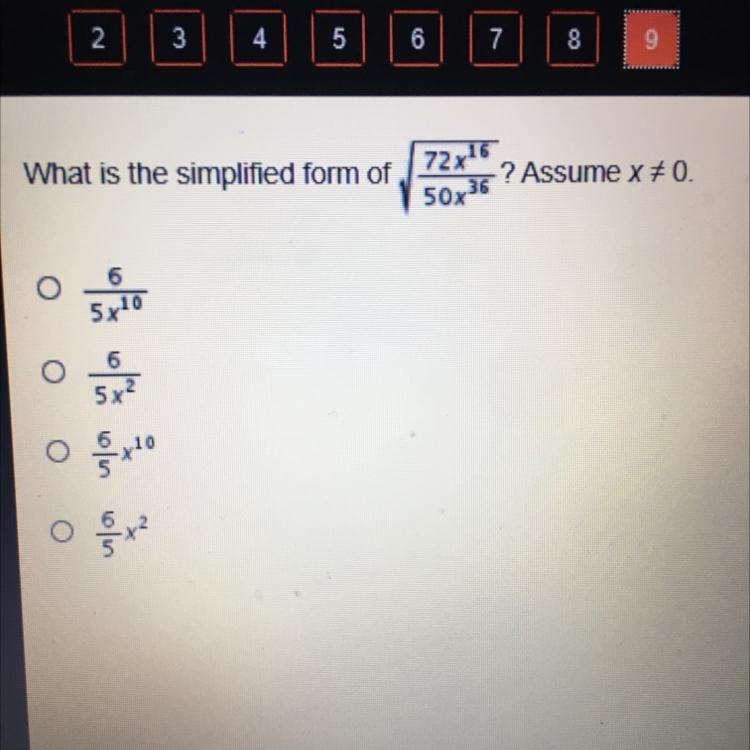 What is the simplified form of 72x16/50x36 Assume x ≠ 0-example-1