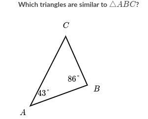 HELP HELP PLEASE!!!! D: WHICH TRIANGLES ARE SIMILAR TO TRIANGLE ABC?-example-1