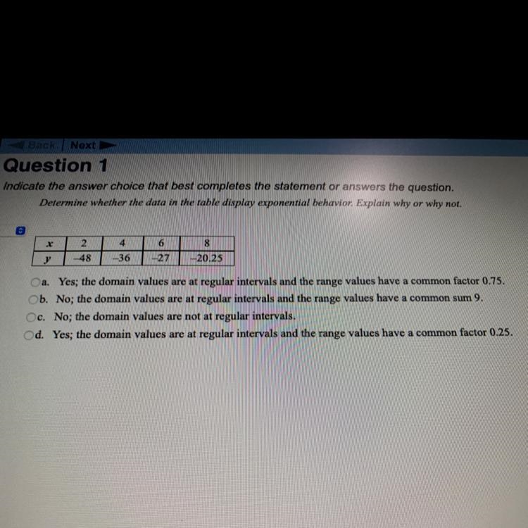 Determine whether the data in the table display exponential behavior. Explain why-example-1