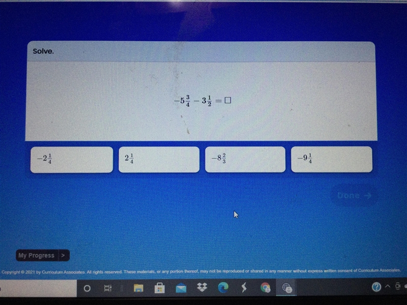 Solve: -5 3/4 - 3 1/2=?-example-1