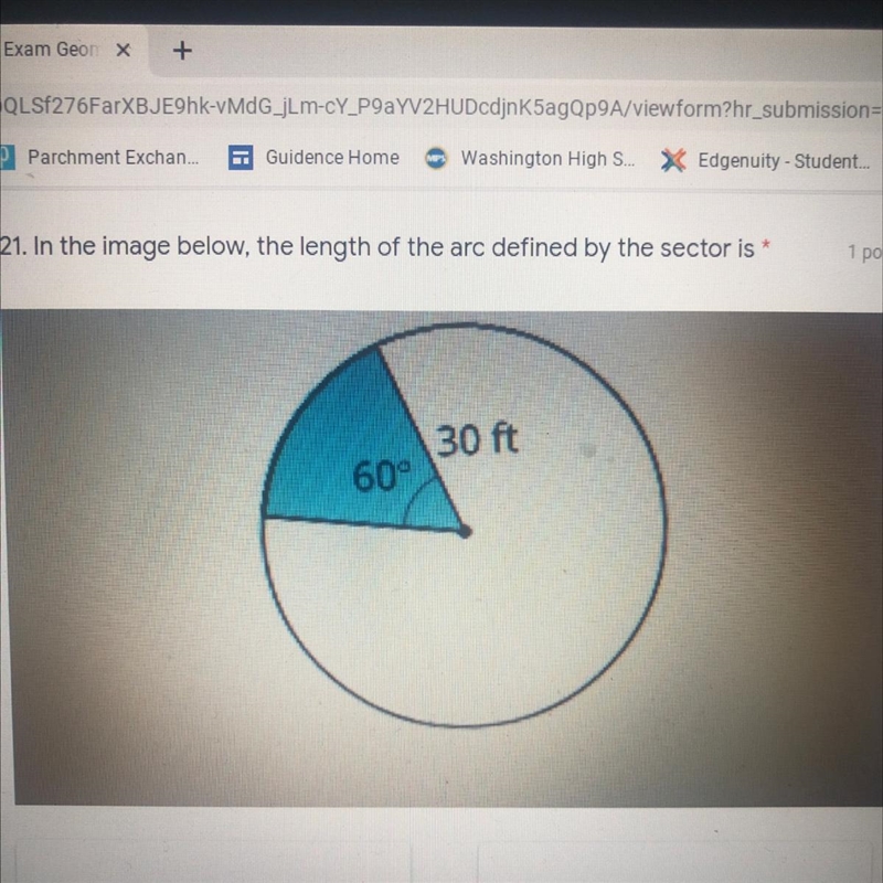 In the image below, the length of the arc defined by the sector is-example-1