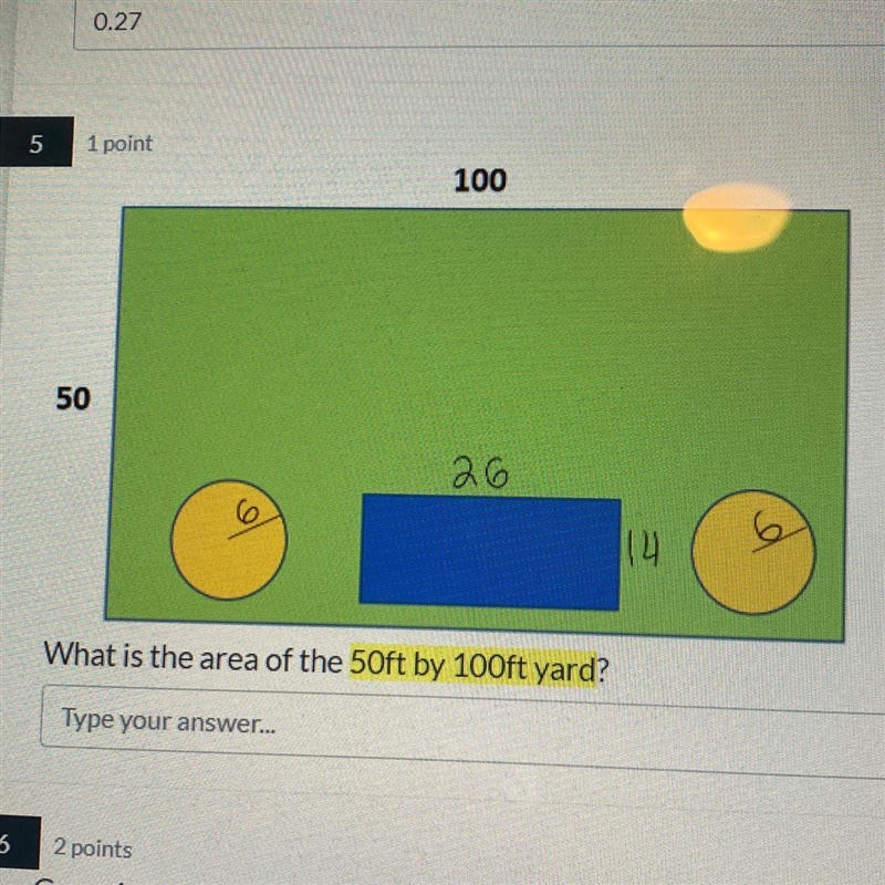 What is the area of the 50ft by 100ft yard?-example-1