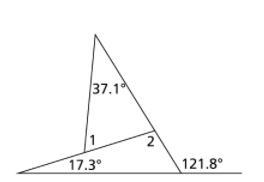 What are the measures of ∠1 and ∠2? PLEASE ANSWER m∠1 = 58.2°, m∠2 = 75.5° m∠1 = 67.4°, m-example-1