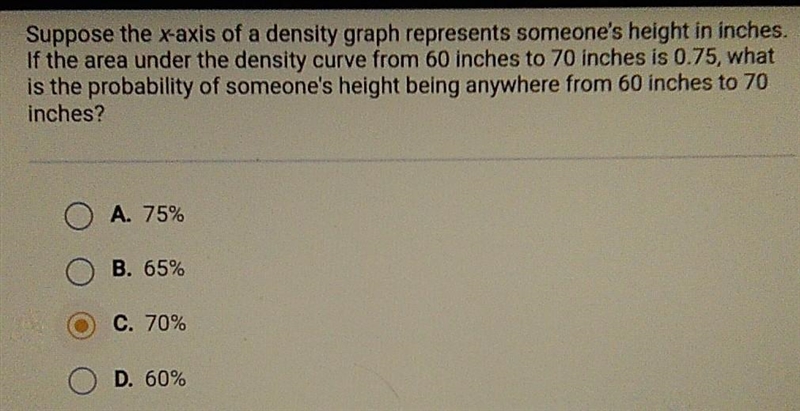 Suppose the x-axis of a density graph represents someone's height in inches. If the-example-1