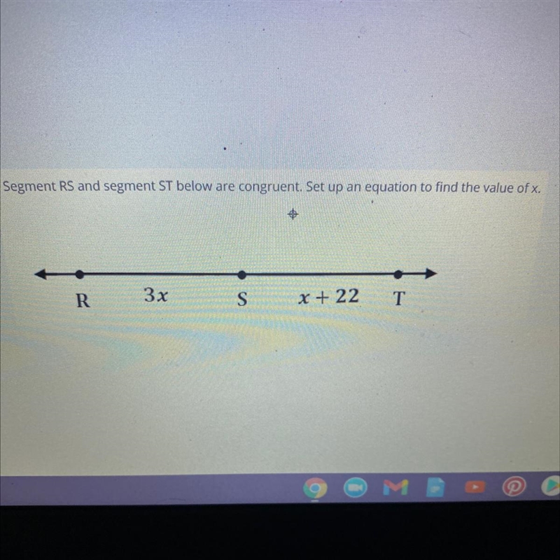 Segment RS and segment ST below are congruent. Set up ban equation to find the value-example-1