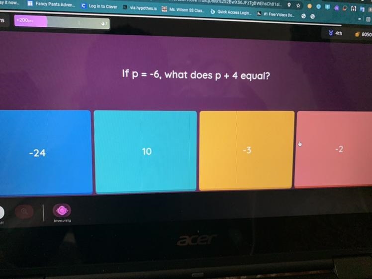 If p = -6, what does p + 4 equal?-example-1