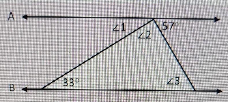 Lines A and B are parellel. Find the measures of angles 1,2,3​-example-1