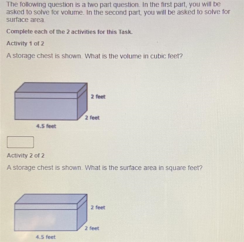 Task: Volume & Surface Area Instructions The following question is a two part-example-1