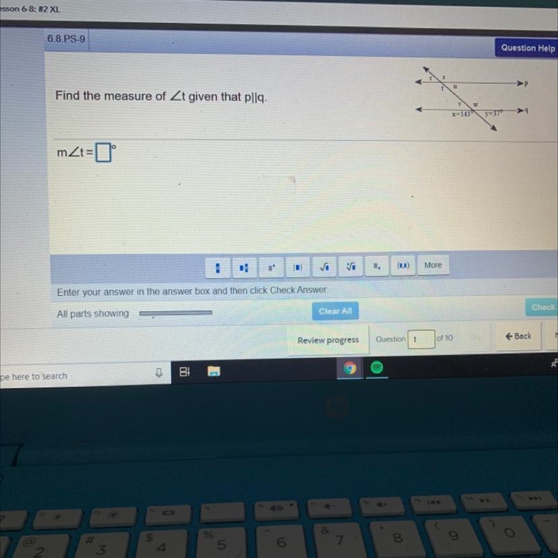 Find the measure of t given that p-example-1