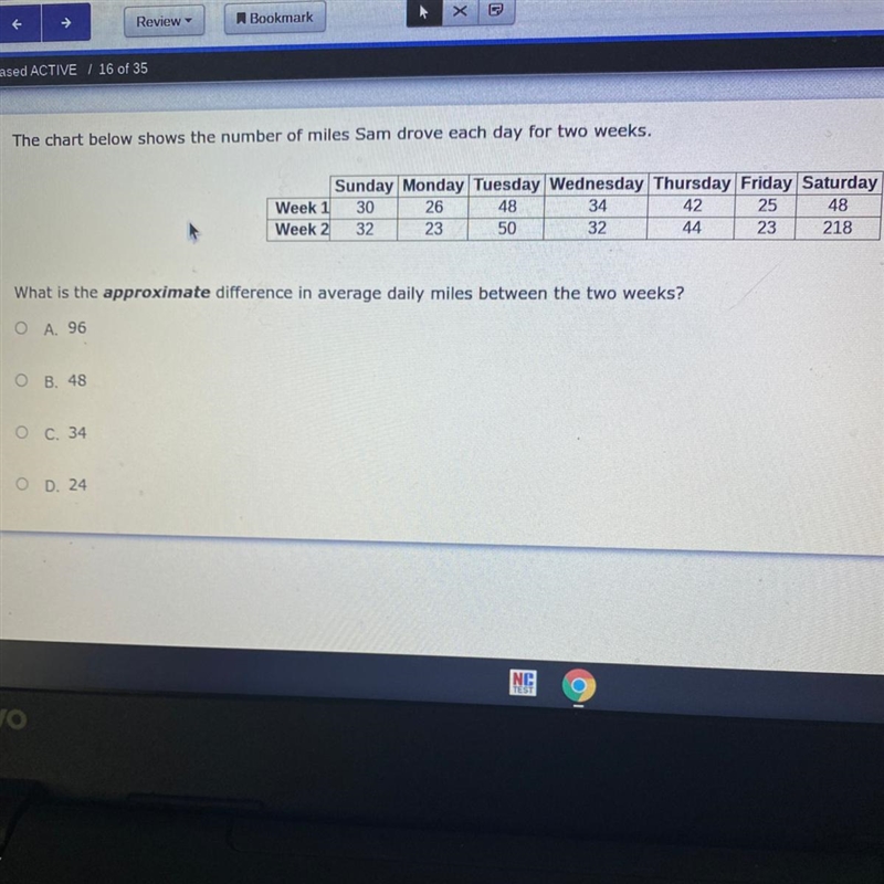 What is the approximate difference in average daily miles between the two weeks?-example-1