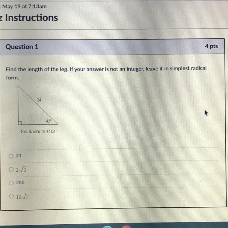 Find the length of the leg. If you’re is not an integer leave it in simplest radical-example-1