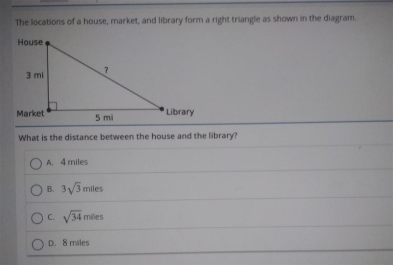 The locations of a house, market, and library from a right triangle as shown in the-example-1