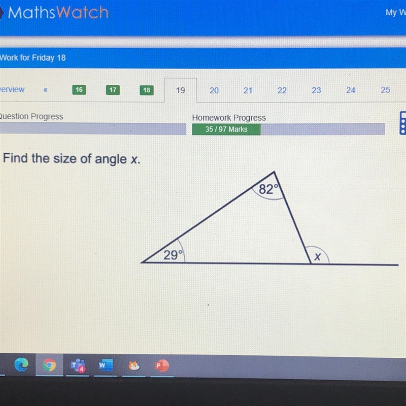 Find the size of angle x.-example-1