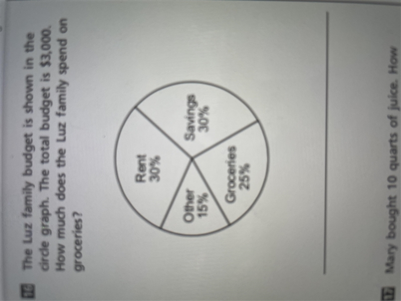 The Luz family budget is shown in the circle graph. The total budget is $3,000. How-example-1