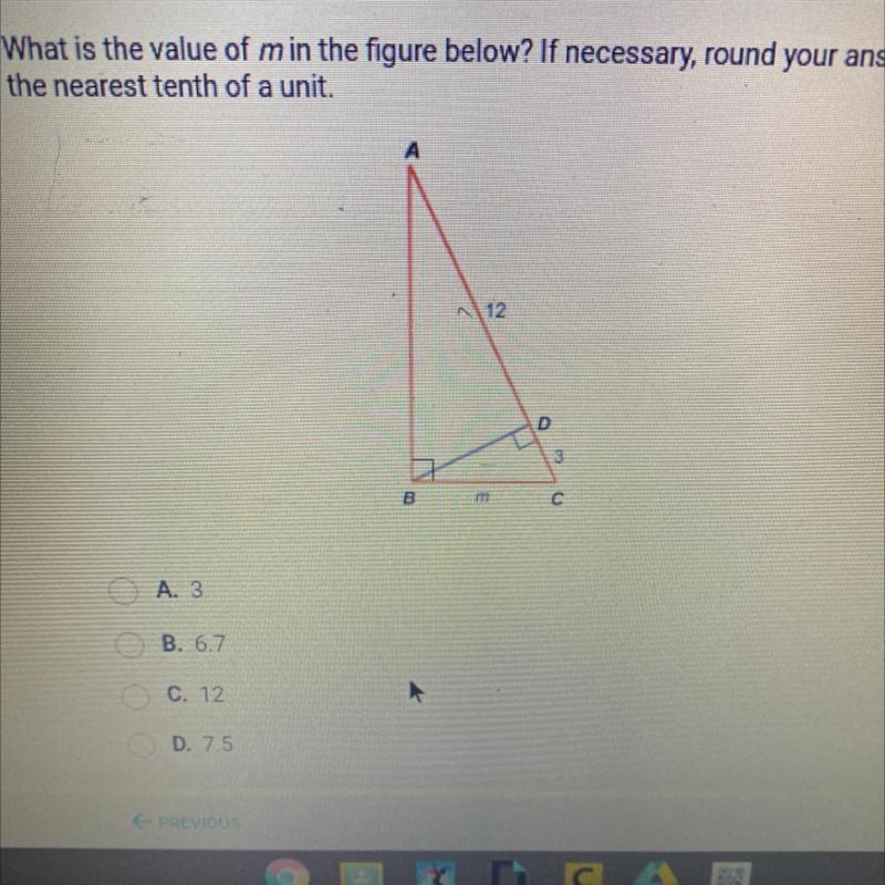 What is the value of m in the figure below? If necessary, round your answer to the-example-1