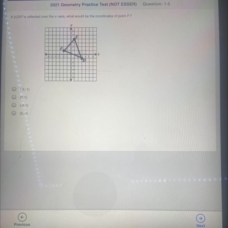 If ADEF is reflected over the x-axis, what would be the coordinates of point F?-example-1