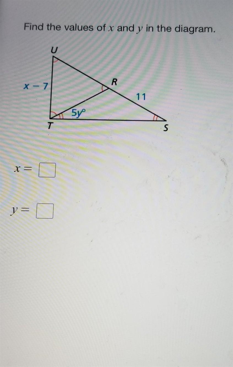 Find the values of x and y in the diagram. ​-example-1