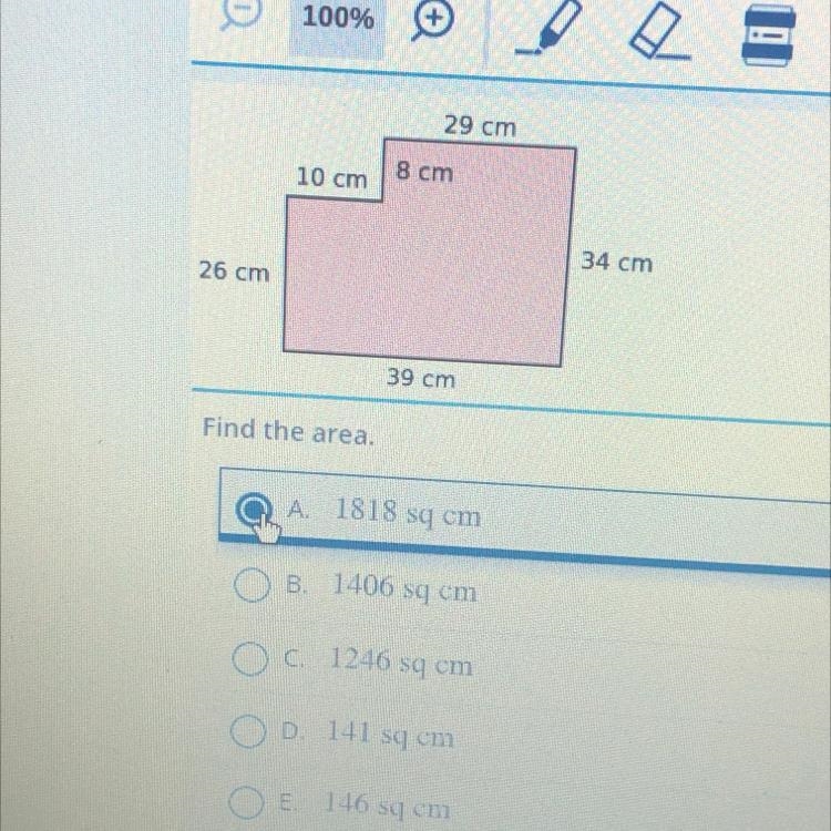 29 cm 10 cm 8 cm 34 cm 26 cm 39 cm Find the area.-example-1