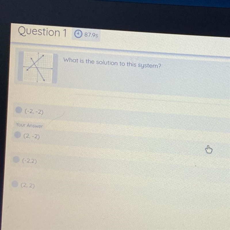 1. What is the solution to this system? (-2,-2) (2-2) (-2,2) (2, 2)-example-1